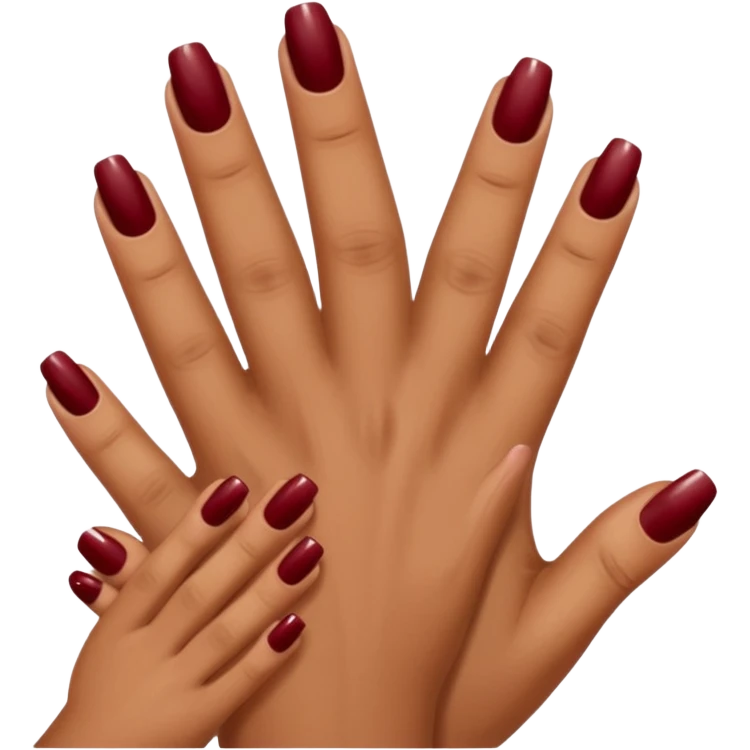 Emoji manucure main beige et nail art sur les ongles de couleur rouge foncé  emoji