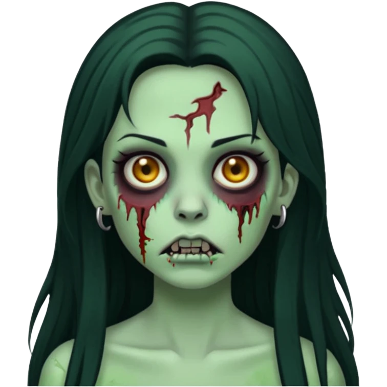 Zombie girl with a facial piercings long black hair green skin emoji