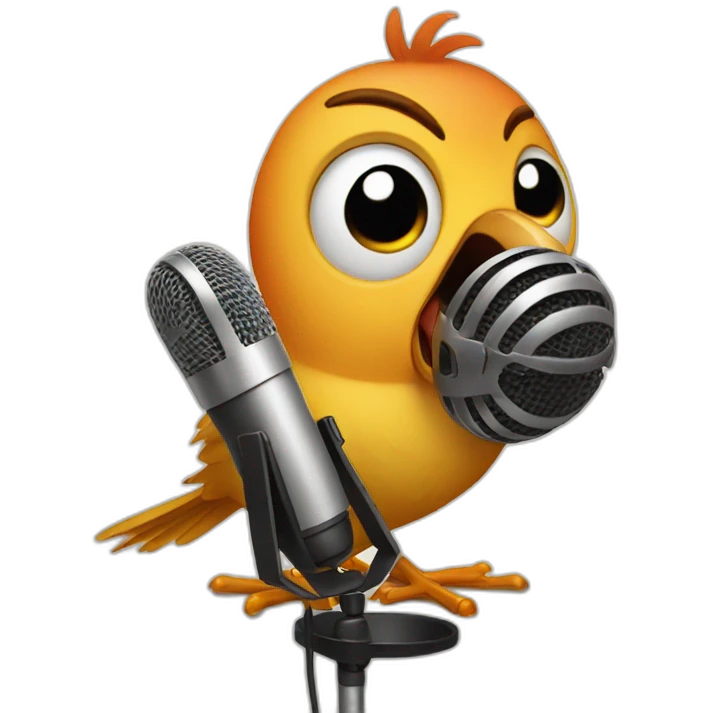bird portrait with human characteristics singing in front of a microphone emoji