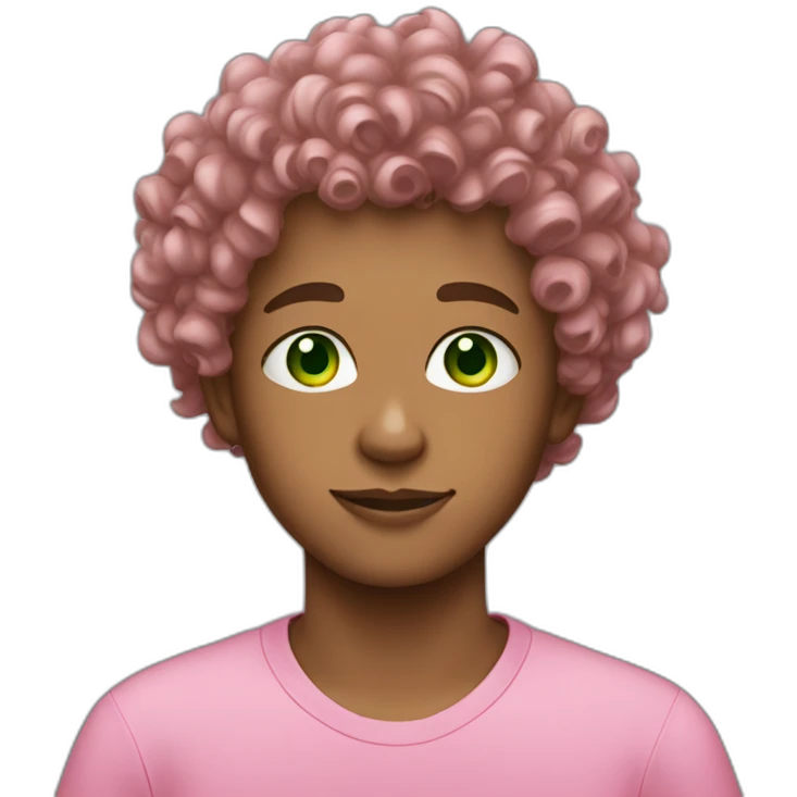 13 years old Boy Green eyes curly hair pink skin emoji
