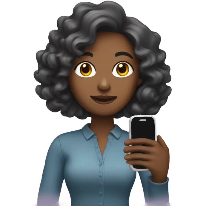 woman with wavy hair holding phone emoji