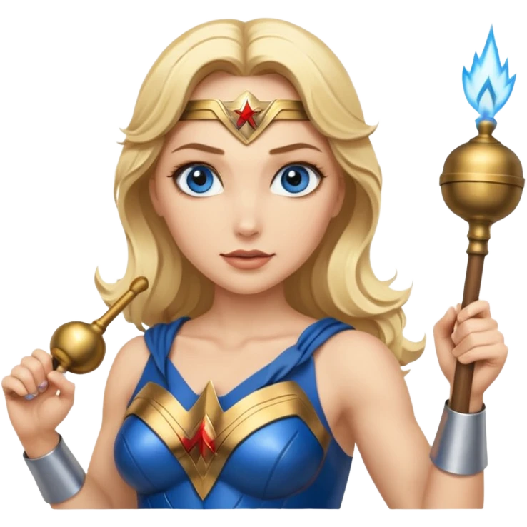 Blonde blue eyes Wonder Woman holding bell and baton  emoji