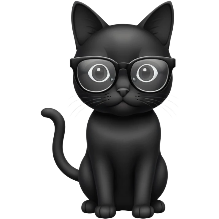 black cat full body wearing glasses with clear square modern frames emoji