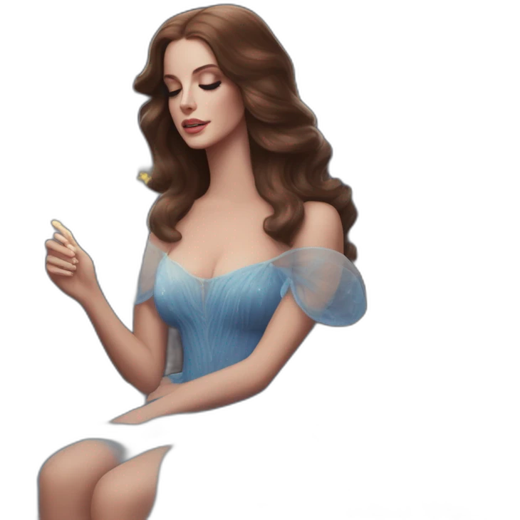 Lana Del Rey casting a spell com um vestido transparente azul cintilante tomara que caia emoji