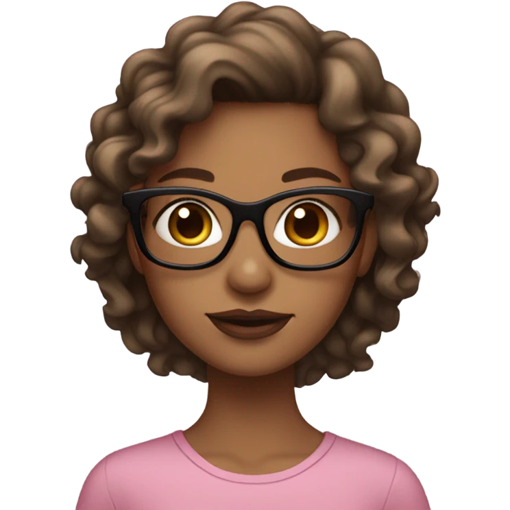 A tan girl with hazel eyes pink lips black glasses and brown wavy hair emoji