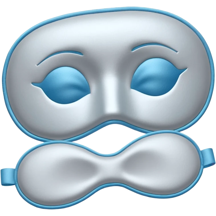 emoji of an isolated silky sleep mask, soft satin texture, stitched closed eyes embroidery, no real eyes, no face, no character features, light grey with pastel blue tint, cozy pajama feel, smooth rounded shape, soft shadows emoji