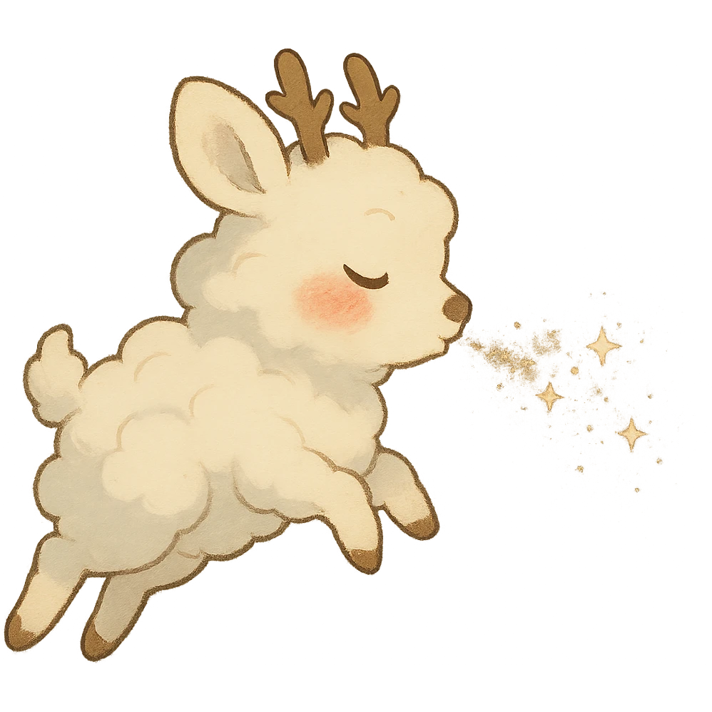 vanilla cloud doe with rosy cheeks, floating and blowing sparkles, ghibli style emoji