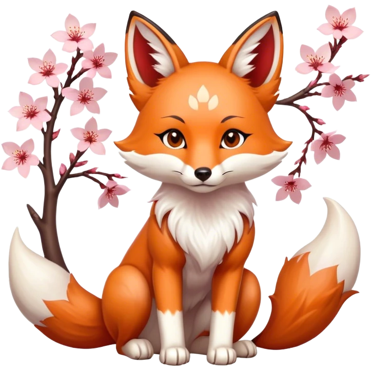 fox kitsune 5 tails near sakura emoji
