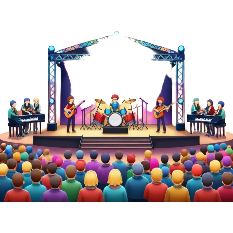 festival concert stage with lights and a band night emoji