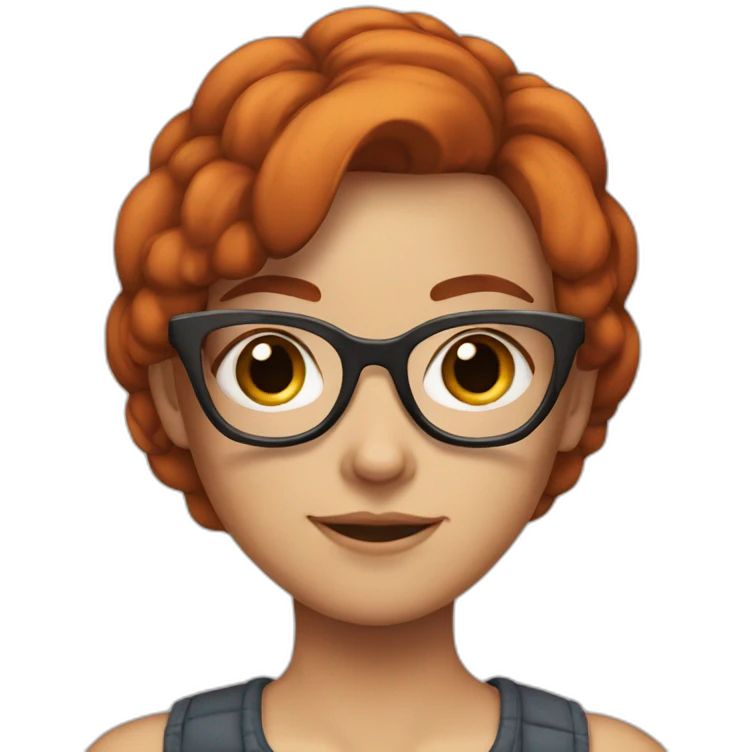 A white teenage girl with a cute face, chestnut/red hair, square glasses, and a crop top. emoji