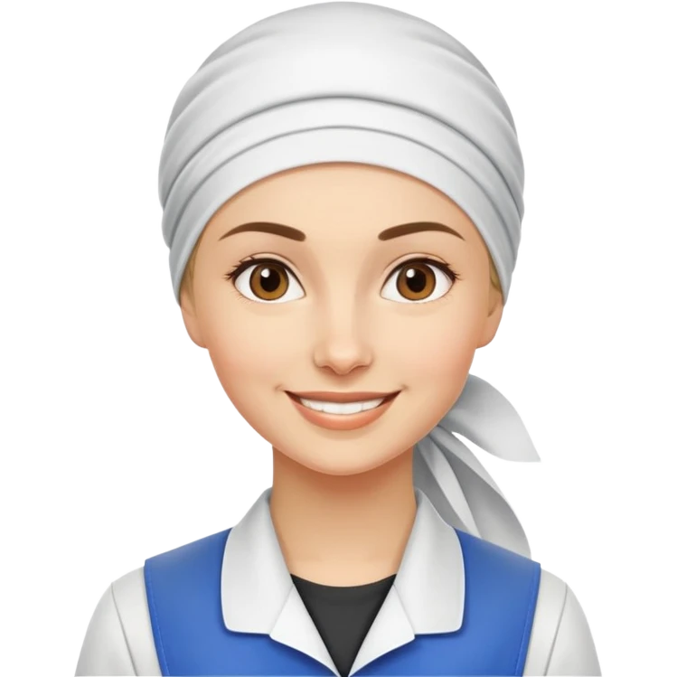 Russian woman factory worker with headscarf and work uniform smiling emoji