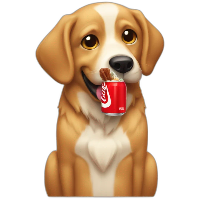 Un perro comiendo pasta y coca cola emoji