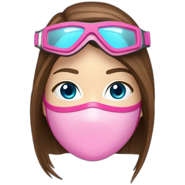 woman large and straight brown hair, pink diving mask with a single crystal-blue eyes. snorkel emoji