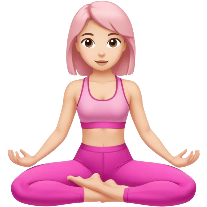 White brown haired girl in a pink workout set doing Pilates emoji
