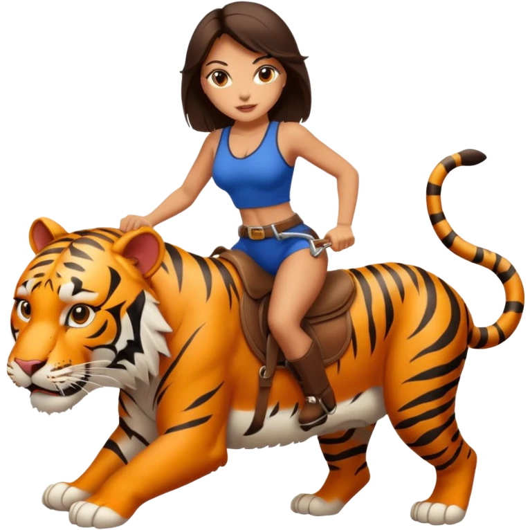 Super sexy brunette riding ferocious tiger emoji