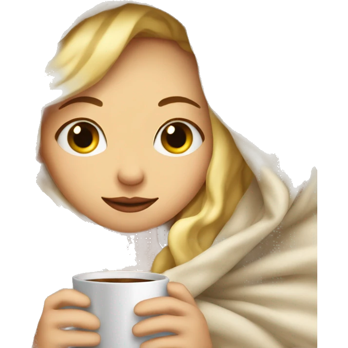 Blonde girl inside a blanket sipping coffee eyes closed emoji