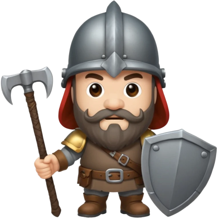 gimli the dwarf, dark brown beard, gray metal helmet, battle axe emoji