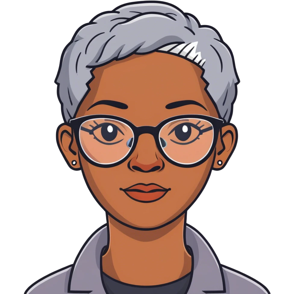 African American woman short gray hair glasses emoji