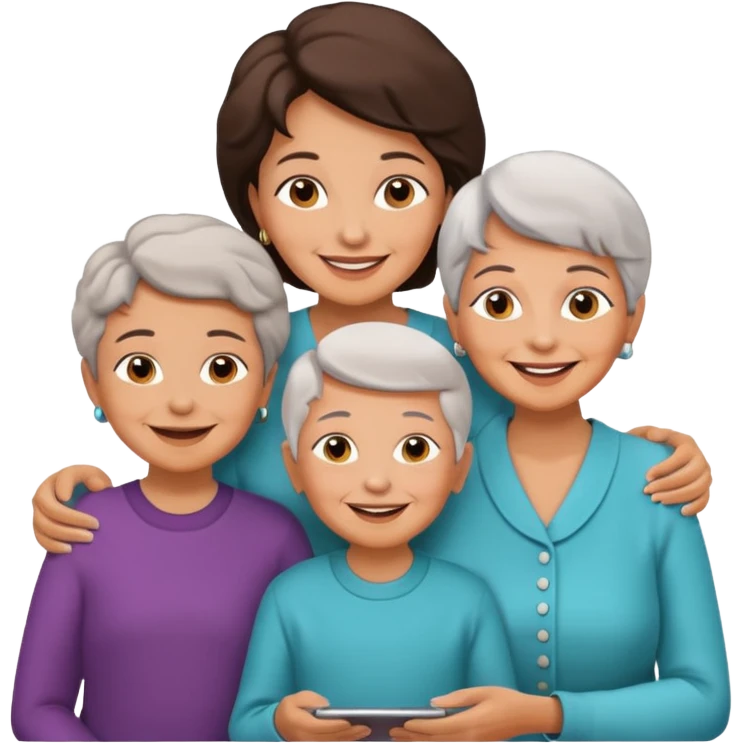 two kids (1 boy and 1 girl) with their mother and grand mother smiling emoji