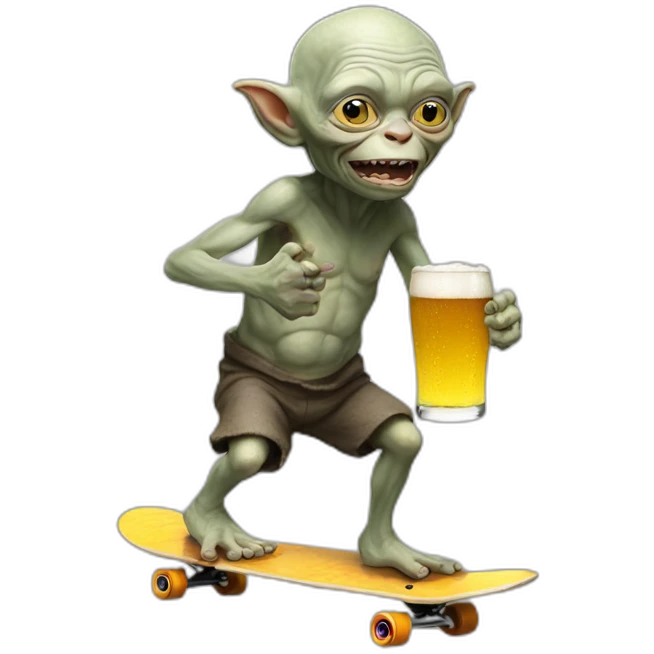 gollum holding beer on a skateboard emoji