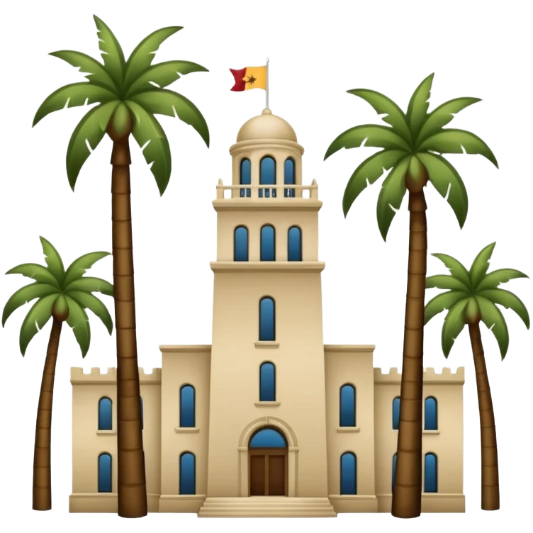 California Tower and the Museum of Us in San Diego with palm trees, simple apple style emoji, no text, white background, inspired by reference photo emoji