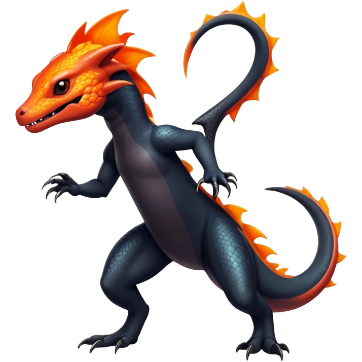 Colorful Dark Shiny Exotic Salandit-Quilava-Fakémon-hybrid-creature (full body)  emoji