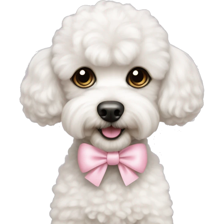 Bichon friese poodle mix with light pink bow  emoji