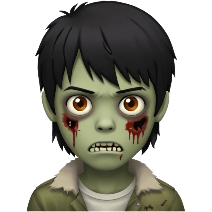 Boy, zombie, black hair, medium, bangs above the eyebrow , emo, shaggy, dark,  emoji