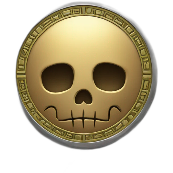 A coin with patterns and a small skull in middle emoji