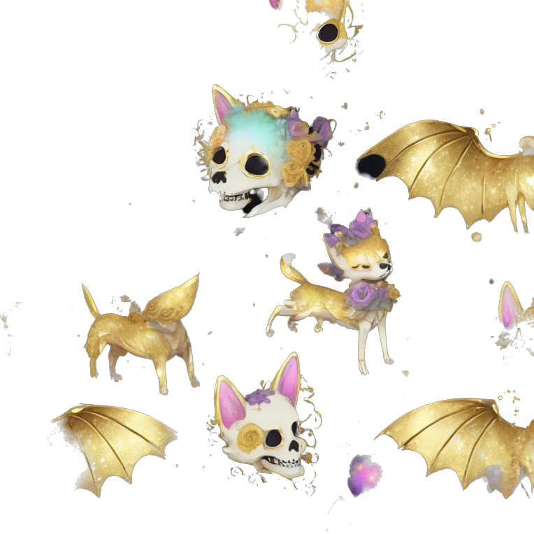 iridescent kintsugi fluffy zombie black brown gold dog fox head zombie skeleton gold mechanical steampunk raven wings nebula galaxy stars colorful flowers fairy lights vintage zombie emoji