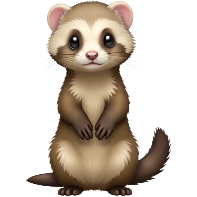 cinematic-[ferret]-realistic-full- long slender body-standing-emoji,-tiny-paws-tucked-close,-head-tilted-dramatically,-fluffy-[sable]-fur,-simplified-yet-realistic-focused-features,-highly-detailed,-glowing-with-an-almost-sarcastic-glow emoji