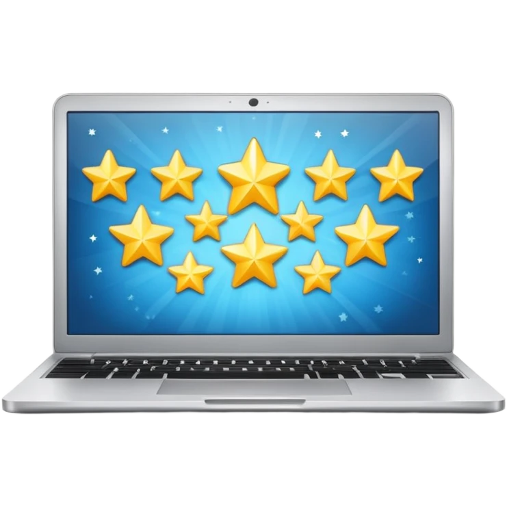 laptop open with screen showing five stars emoji