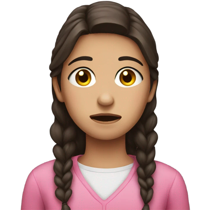 Sad brunette girl crying wearing pink clothes emoji