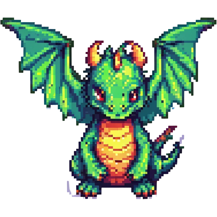 pixel art dragon, exaggeratedly tiny wings, playful expression emoji