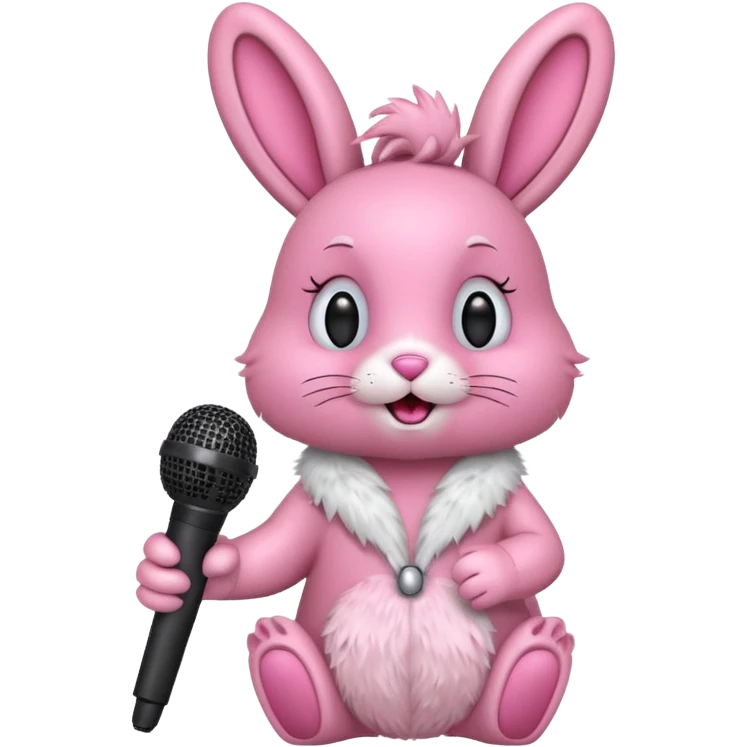 pink bunnie singing , holding mic emoji