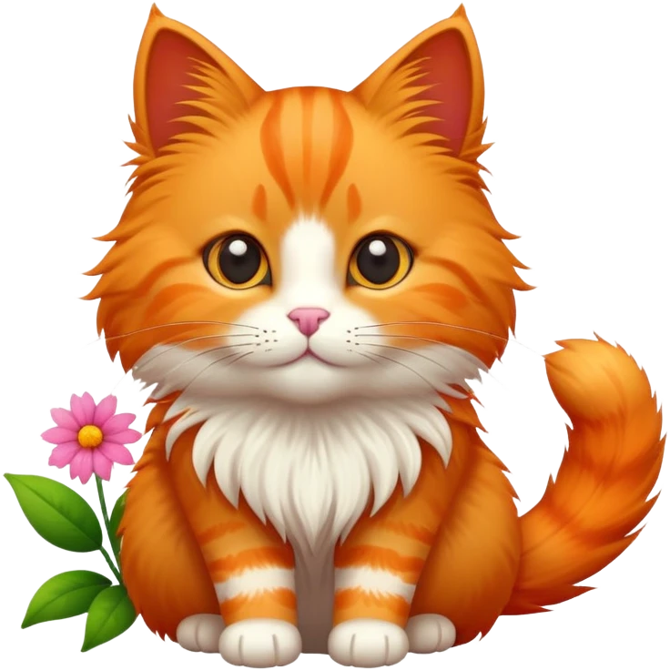 A cute  little  orange cat and flower emoji