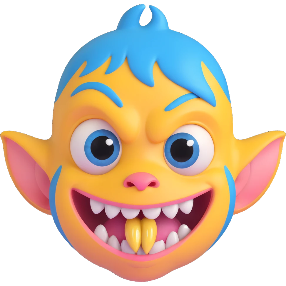 ugly face with big blue eyes, big nostrils with visible boogers, big mouth with very yellow buck teeth emoji