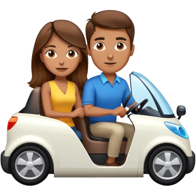 Brown haired man and brown haired woman riding in electric car  emoji