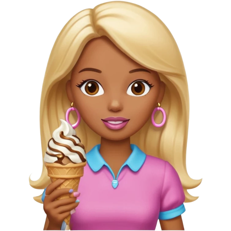 Brown skin blonde Barbie eating ice cream  emoji
