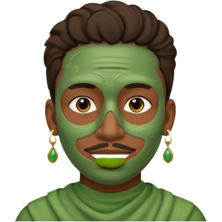 green clay mask man with earrings emoji