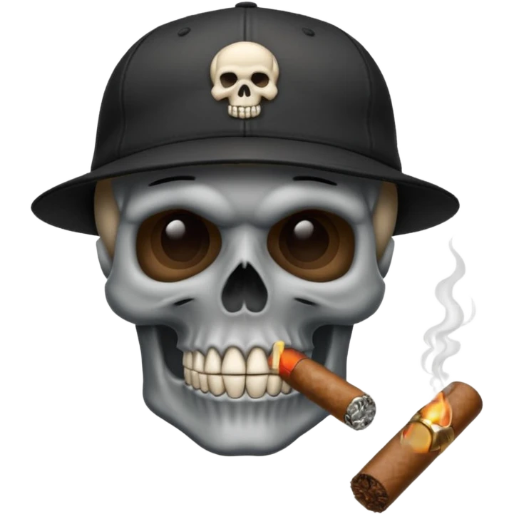 Skull head with a black baseball cap with a cigar in his mouth emoji