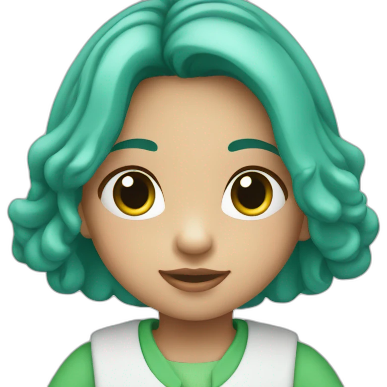 NIÑA CON OVEROL AZUL POLO VERDE PASTEL emoji