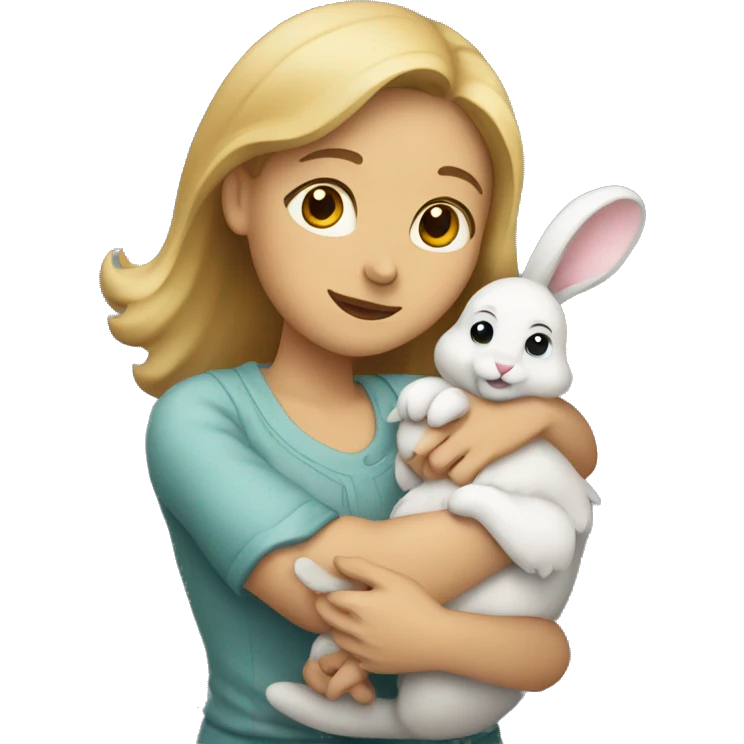 A lady holding bunny and hugging him  emoji