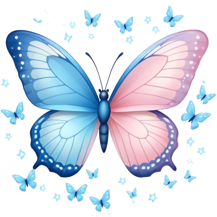Light blue butterfly facing a light pink butterfly with trails of sparkles emoji