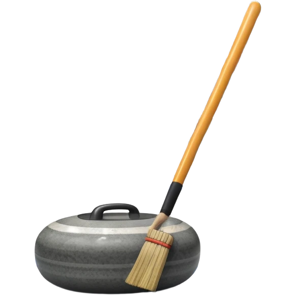 An icon showing a detailed close-up of a curling stone sliding across the ice, with a broom in motion beside it. The background features an indoor stadium with cheering spectators on the stands. Transparent background captures the strategy and focus of curling. emoji
