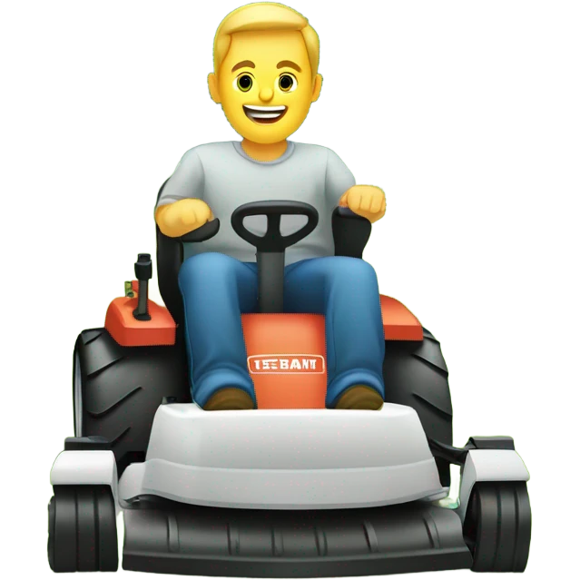 White male cutting grass ride on mower emoji