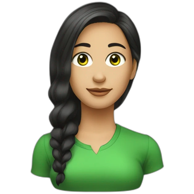 Oftalmologa de ojos verdes y cabello negro largo en caricatura emoji
