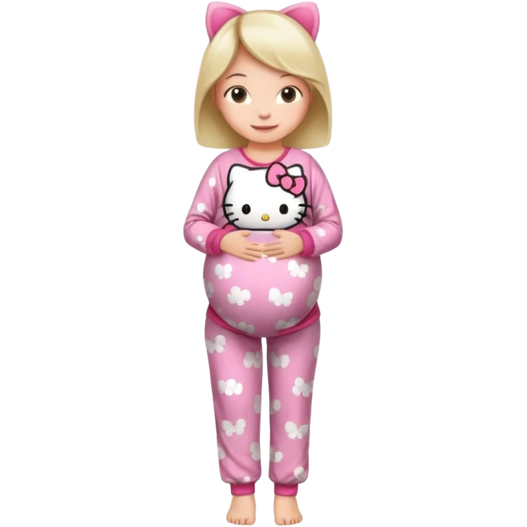 беременная девушка в полный рост в пижаме hello kitti emoji