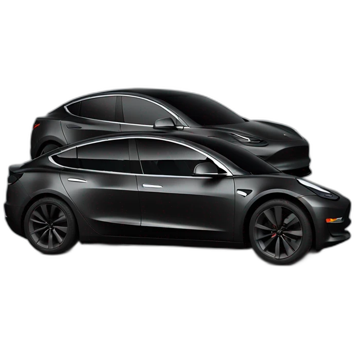 Hyper realistic black Tesla Model 3, with black trim, left side view emoji