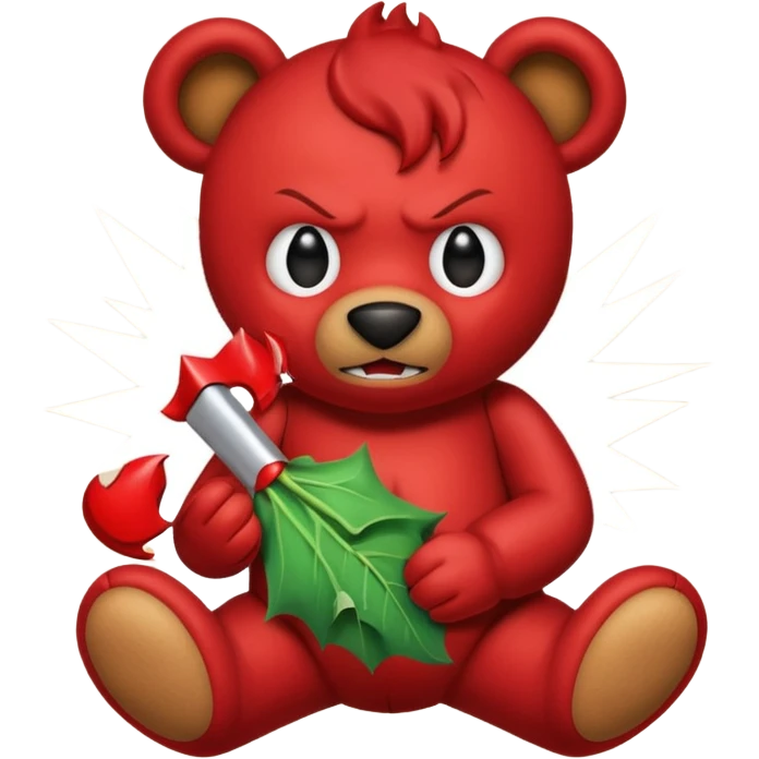 A red devil tearing up a brown teddy bear emoji